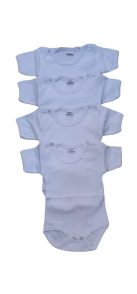 Bebek 4'lü Yarım Kollu Çıtçıtlı %100 Pamuklu Body Zıbın-Beyaz ürün görseli 1