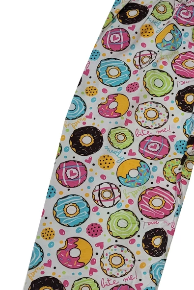 Kız Çocuk Donut Desenli Renkli Pijama Takımı ürün görseli 1