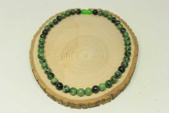 Anyolit (Rubizoit – Rubyzoisit) Taşı Kolye 8mm (Klipsli) - Resim 3