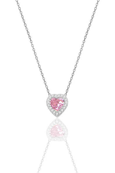 Gümüş rodyumlu pırlanta modeli pembe zirkon taşlı kalp kolye SGTL11806RODAJ ürün görseli 1