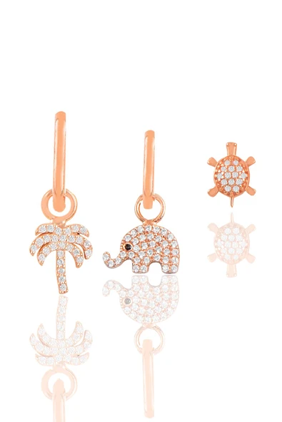Gümüş rose zirkon taşlı  Kombin Üçlü Küpe Seti SGTL11788ROSE ürün görseli 1