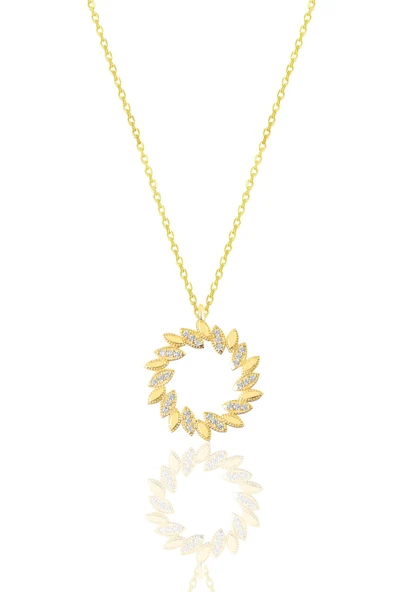 Gümüş altın yaldızlı zirkon taşlı güneş kolye SGTL11807GOLD ürün görseli 1