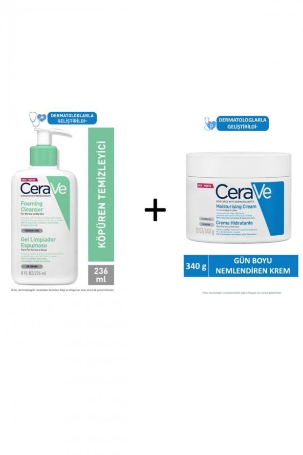CeraVe Nemlendici Krem Kuru 340 gr + Köpüren Temizleyici 236 ml ürün görseli 1