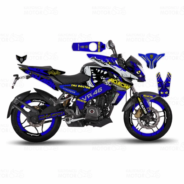 Bajaj Pulsar 200 NS VR46 Rossi Shark Sticker Set Mavi ürün görseli 1