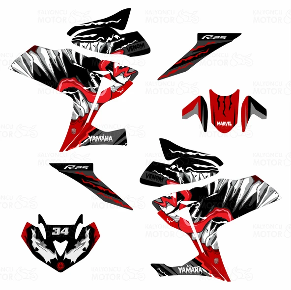 Yamaha R25 Venom Design Sticker Set - Resim 2