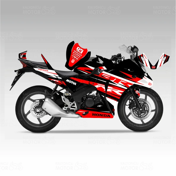 Honda CBR 125 R RR Lines Design Siyah Kırmızı Beyaz Sticker Set ürün görseli 1