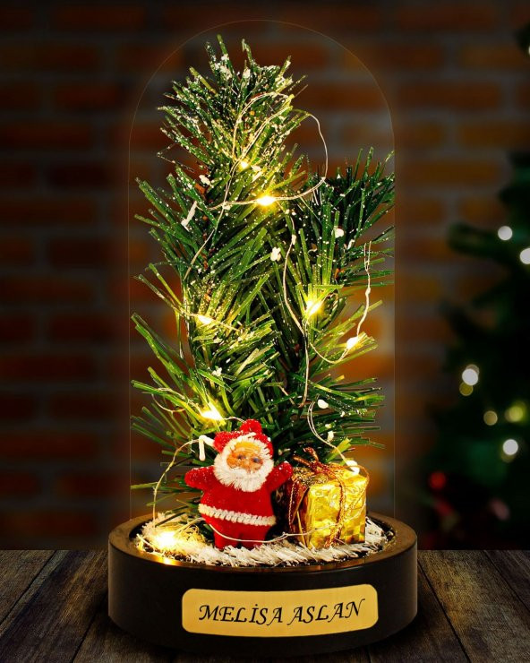 Kişiye Özel Hediye Noel Baba ve Çam Ağacı Temalı Led Işıklı Fanus ürün görseli 1