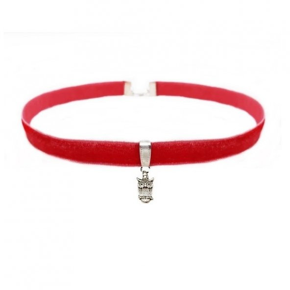 Pembe Renk Kadife Kadın Baykuş Choker Tasma Kolye ürün görseli 1