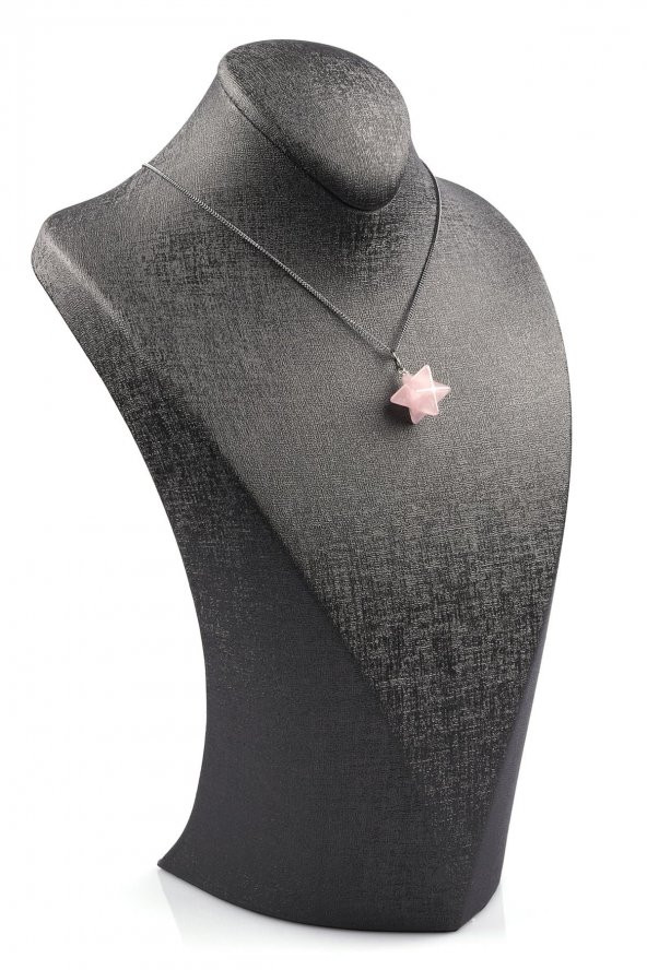 Pembe Kuvars Doğal Taş Merkaba Kolye - Resim 2