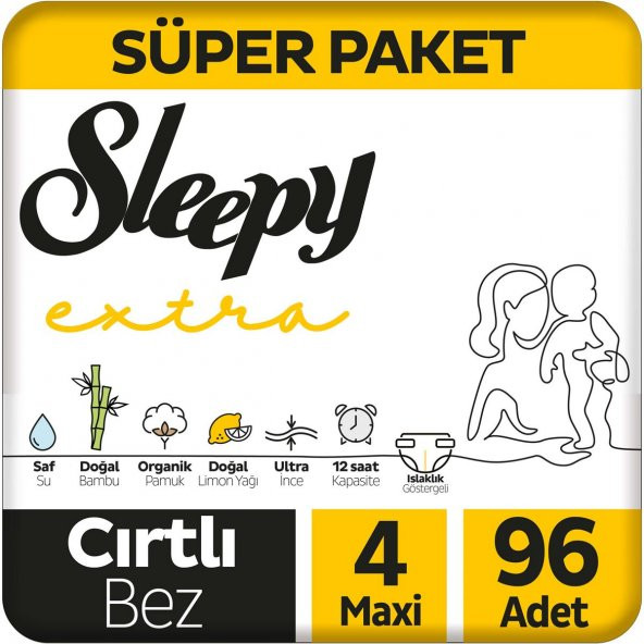 Sleepy Extra Süper Paket Bebek Bezi 4 Beden 96 Adet ürün görseli 1