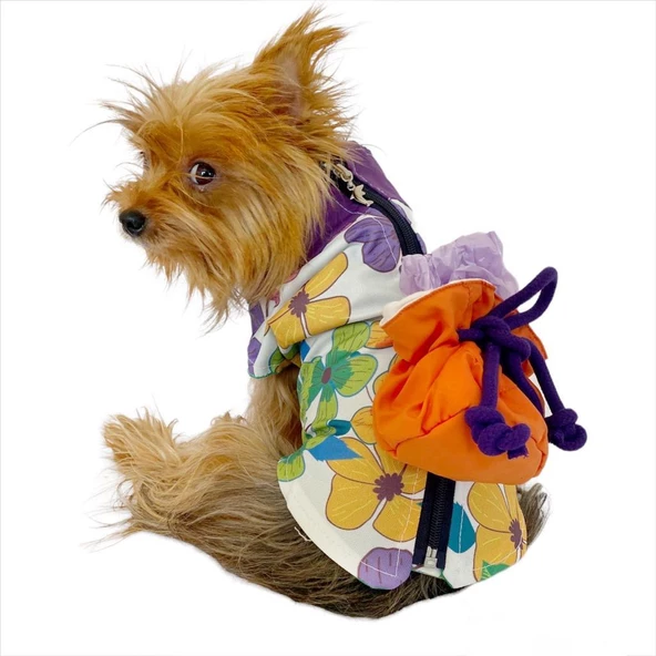 Flower Power Çantalı Su itici Yağmurluk Köpek Yağmurluğu ürün görseli 1