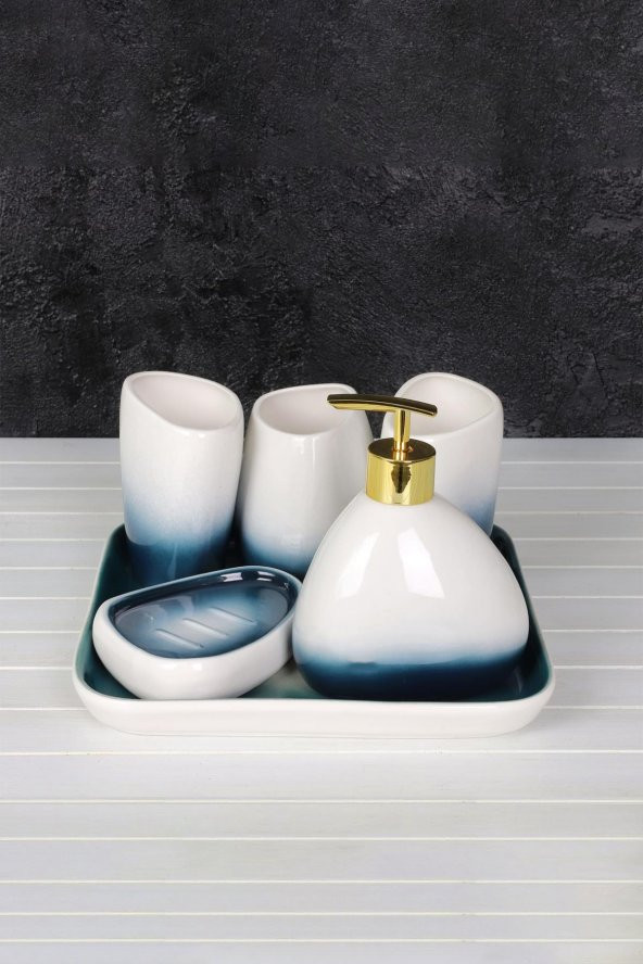 Porselen Banyo Seti Stantlı Wc Sıvı Sabunluk Lavabo Takımı 6lı ürün görseli 1