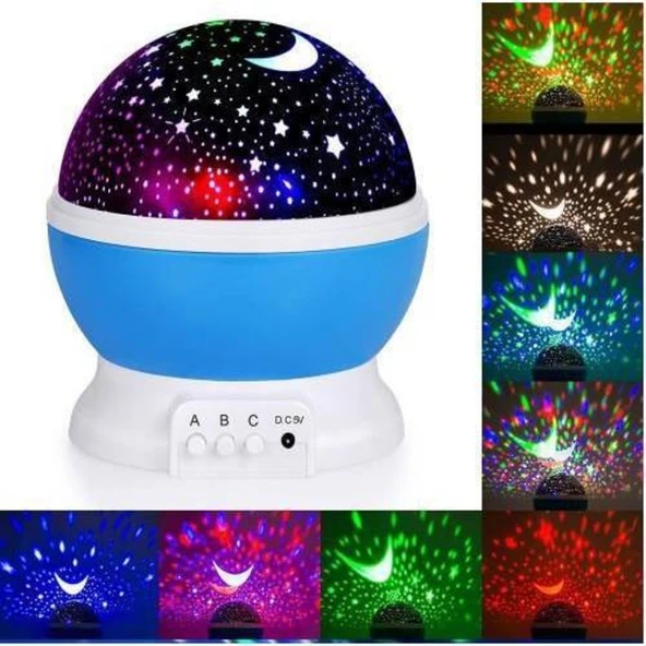 LED Projeksiyon Gece Lambası Dönen Ay Yıldız  Led Mavi ürün görseli 1