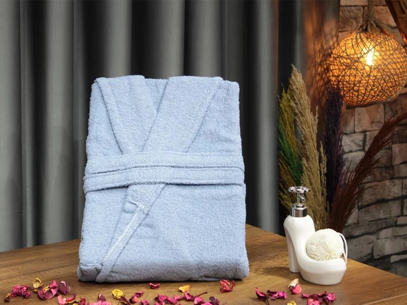 Plain Şal Yaka Büyük Beden Tek Banyo Bornozu Mavi ürün görseli 1