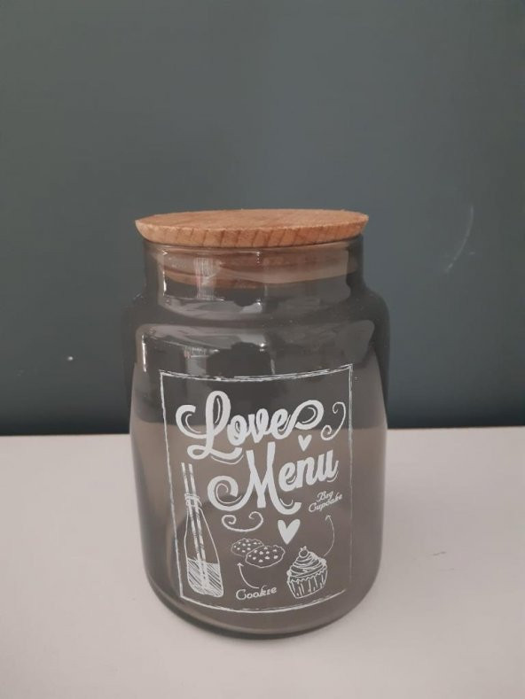 TANTİTONİLOVE MENU DESENLİ GRİ CAM KAVANOZ 890 ML ürün görseli 1