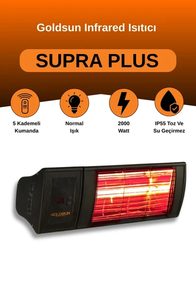Goldsun Supra Plus 2000 Watt GSS20P Kumandalı Suya Dayanıklı Elektrikli İnfrared Isıtıcı-Siyah ürün görseli 1