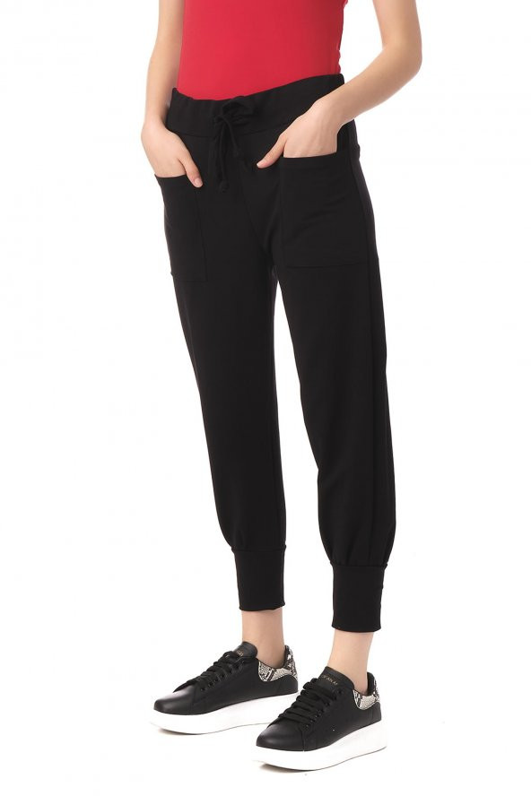 Kadın Beli ve Paçası Lastikli Eşofman Altı Rahat Spor Pantolon - Resim 3