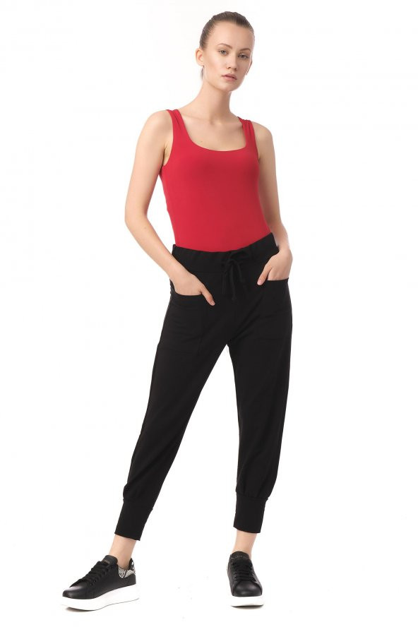Kadın Beli ve Paçası Lastikli Eşofman Altı Rahat Spor Pantolon - Resim 7