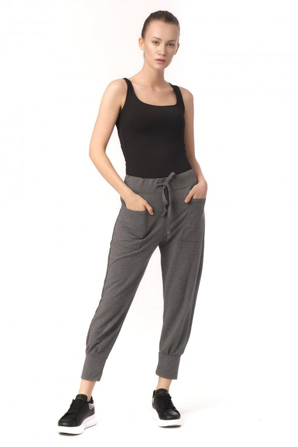 Kadın Beli ve Paçası Lastikli Eşofman Altı Rahat Spor Pantolon - Resim 11