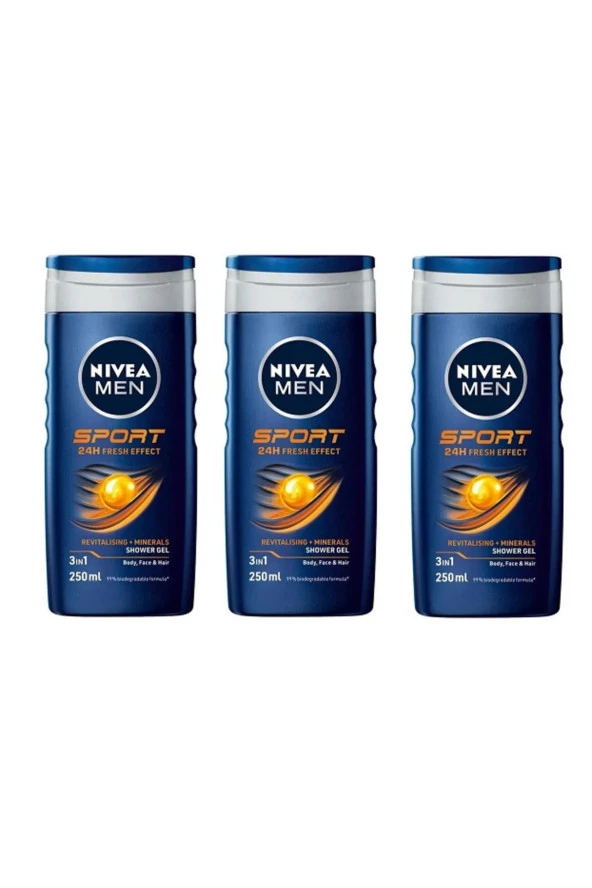 Nivea Duş Jeli Men Sport Clean 250 ml (250 ml x 3 adet =750 ml ) ürün görseli 1