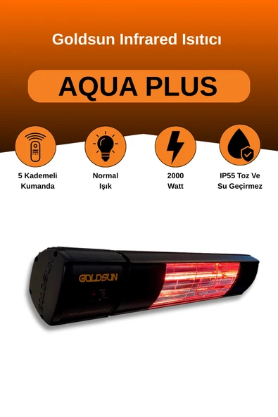 Goldsun Aqua Plus 2000 Watt GSA20P Kumandalı Suya Dayanıklı Elektrikli İnfrared Isıtıcı-Siyah ürün görseli 1