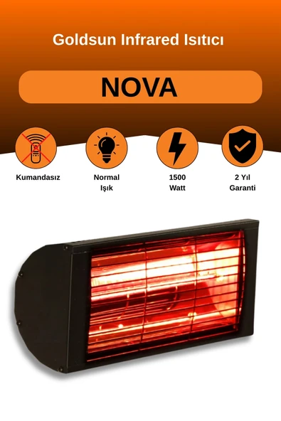 Goldsun Nova 1500 Watt GSN15 Kumandasız Elektrikli İnfrared Isıtıcı-Siyah ürün görseli 1