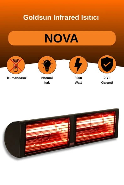 Goldsun Nova 3000 Watt GSN30 Kumandasız Elektrikli İnfrared Isıtıcı-Siyah ürün görseli 1