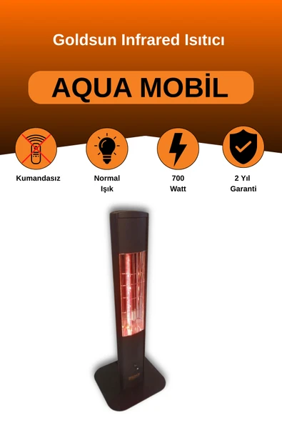 Goldsun Aqua Mobil 700 Watt GSA07VP Isısı Ayarlanabilir Elektrikli İnfrared Isıtıcı-Siyah ürün görseli 1