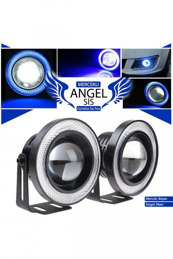 Üniversal Mercekli Angel Sis Farı Metal Su Geçirmez 76 mm Mavi Halkalı Angel Eyes ürün görseli 1