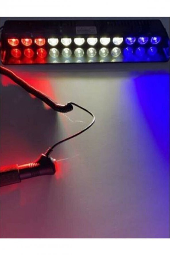 S12 Cam İçi Vantuzlu Polis Çakar 12 Ledli Kırmızı Beyaz Mavi Çakmaklık Girişli 3 Renk ürün görseli 1