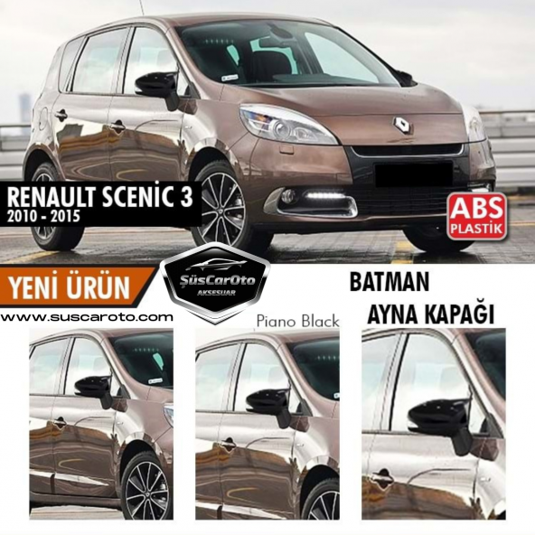 Renault Scenic 3 2010-2015 Batman Yarasa Ayna Kapağı Piano Black ABS Plastik ürün görseli 1