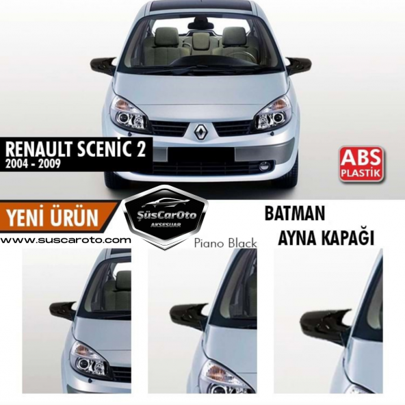 Renault Scenic 2 2004-2009 Batman Yarasa Ayna Kapağı Piano Black ABS Plastik ürün görseli 1