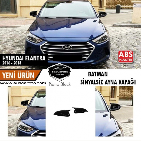 Hyundai Elantra Sinyalsiz 2016-2018 Batman Yarasa Ayna Kapağı Piano Black ABS Plastik ürün görseli 1