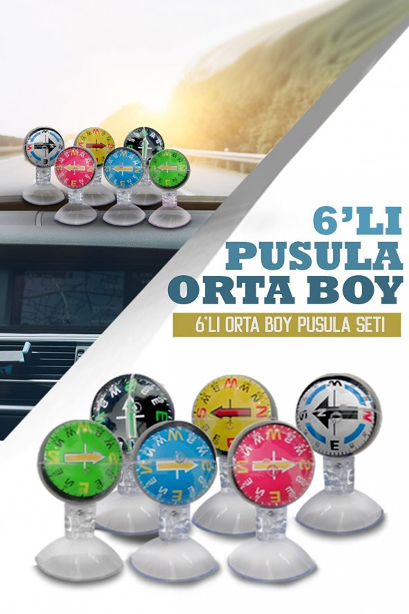 ŞüsCarOto Araç İçi Vantuzlu Pusula Seti Orta Boy 6lı Ayarlı Nostalji Renkli ürün görseli 1