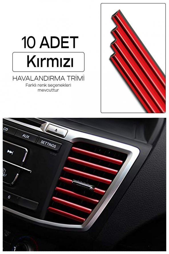 Araç İçi Klima Havalandırma Izgarası Dekoratif Şerit Trim Seti Kırmızı ürün görseli 1