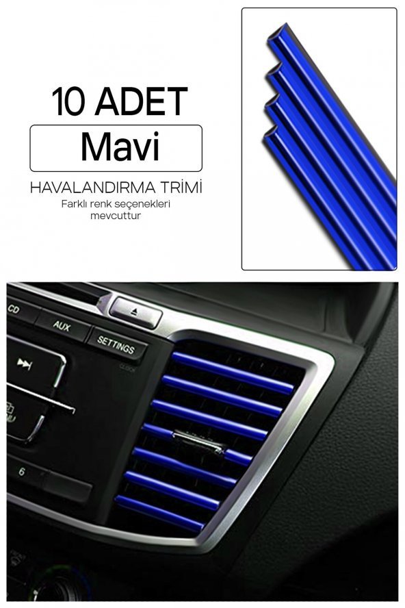 Araç İçi Klima Havalandırma Izgarası Dekoratif Şerit Trim Seti Mavi ürün görseli 1