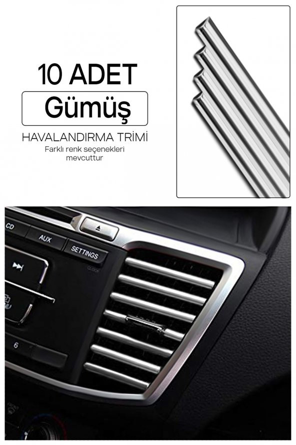 Araç İçi Klima Havalandırma Izgarası Dekoratif Şerit Trim Seti Gümüş ürün görseli 1