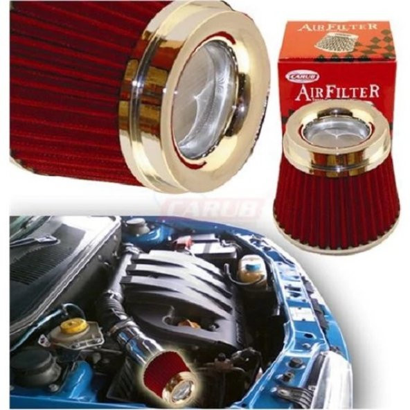 Carub Performans ve Ses Arttırıcı Açık Hava Filtresi +6 Hp Kapalı Tip Kırmızı Aparatlı Üniversal ürün görseli 1