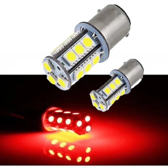 Carub Çakar Ledli Stop Ampulü Çift-Tek Duy Fren Lambası 18 Led KIRMIZI ürün görseli 1