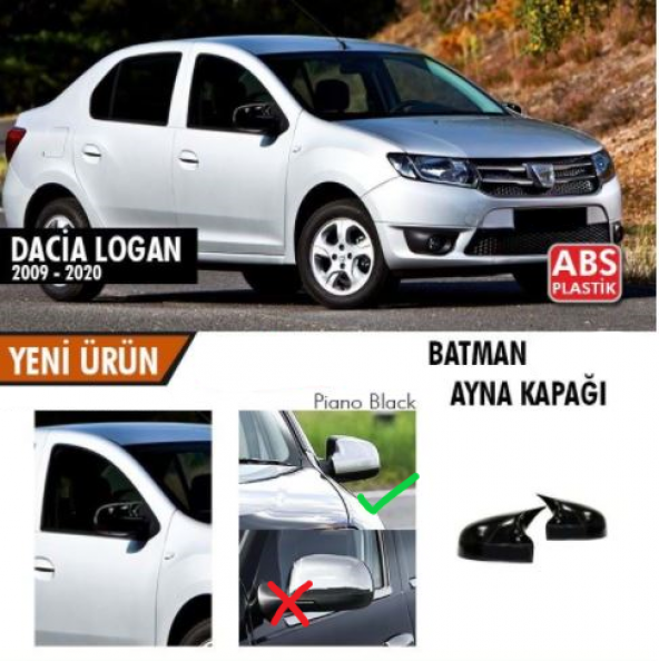 Dacia Logan 2009-2020 Batman Yarasa Ayna Kapağı Piano Black ABS Plastik ürün görseli 1