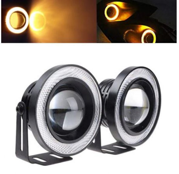 Üniversal Mercekli Angel Sis Farı Metal Su Geçirmez 76 mm Sarı Halkalı Angel Eyes ürün görseli 1