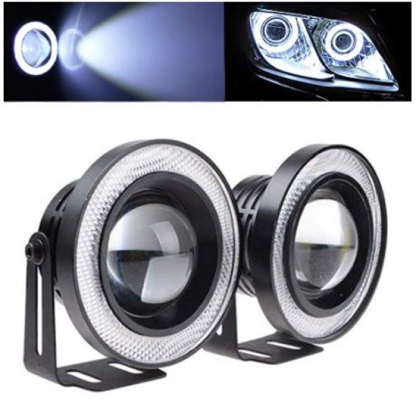 Üniversal Mercekli Angel Sis Farı Metal Su Geçirmez 76 mm Beyaz Halkalı Angel Eyes ürün görseli 1