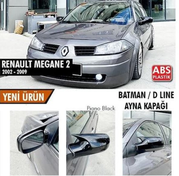 Renault Megane 2 2002-2009 Batman Yarasa Ayna Kapağı Piano Black ABS Plastik ürün görseli 1