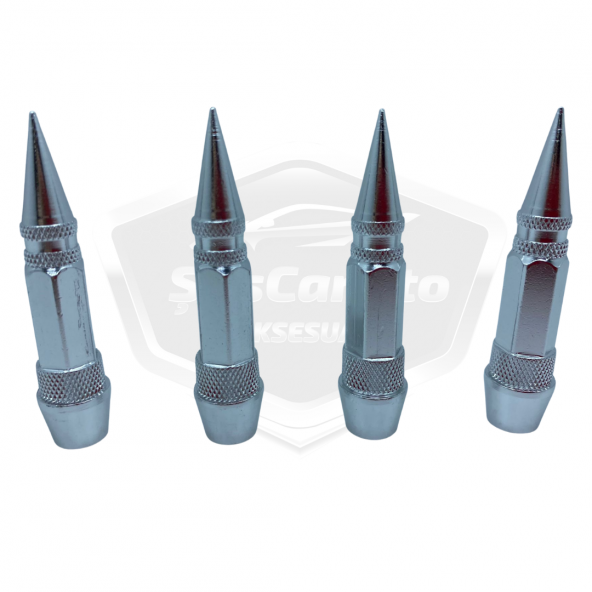 Sivri Sibop Kapağı Mermi Sibop Kapağı Araba Motosiklet Bisiklet Metal 4 lü Set Gümüş Krom ürün görseli 1