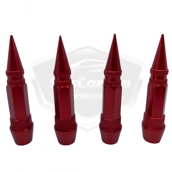 Sivri Sibop Kapağı Mermi Sibop Kapağı Araba Motosiklet Bisiklet Metal 4 lü Set Kırmızı ürün görseli 1