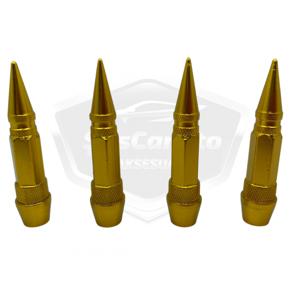 Sivri Sibop Kapağı Mermi Sibop Kapağı Araba Motosiklet Bisiklet Metal 4 lü Set Altın Sarı ürün görseli 1