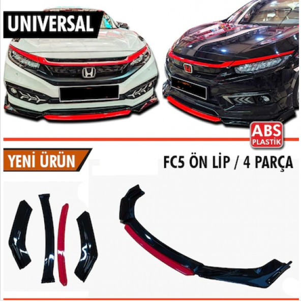 Üniversal Esnek 4 Parça Kırmızı Dilli Lip Piano Black Flaplı Kanatlı ABS Plastik ürün görseli 1