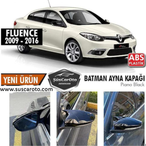 Renault Fluence 2009-2016 Batman Yarasa Ayna Kapağı Piano Black ABS Plastik ürün görseli 1