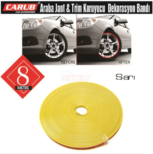 Carub Araba Jant Fitili Lastik Jant Trim Bandı 8 Metre SARI ürün görseli 1