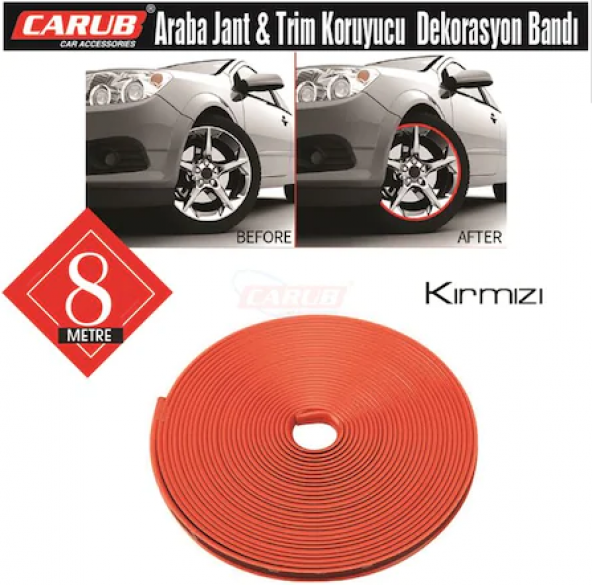 Carub Araba Jant Fitili Lastik Jant Trim Bandı 8 Metre KIRMIZI ürün görseli 1